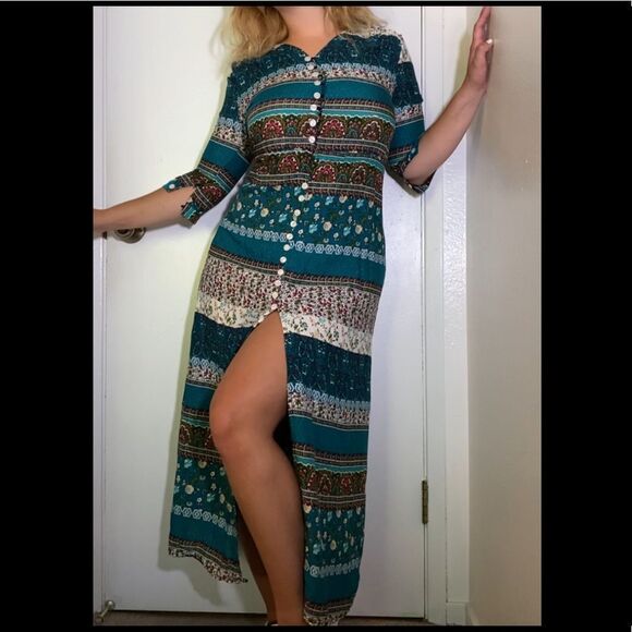 Boho Hippy Western Maxi Button Up Dress - Picture 2 of 12